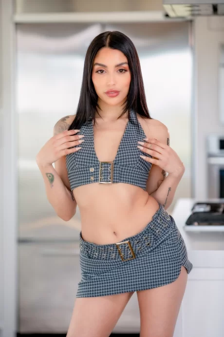 Латиноамериканская фотомодель Ванесса Скай трахается с сантехником на своей кухне